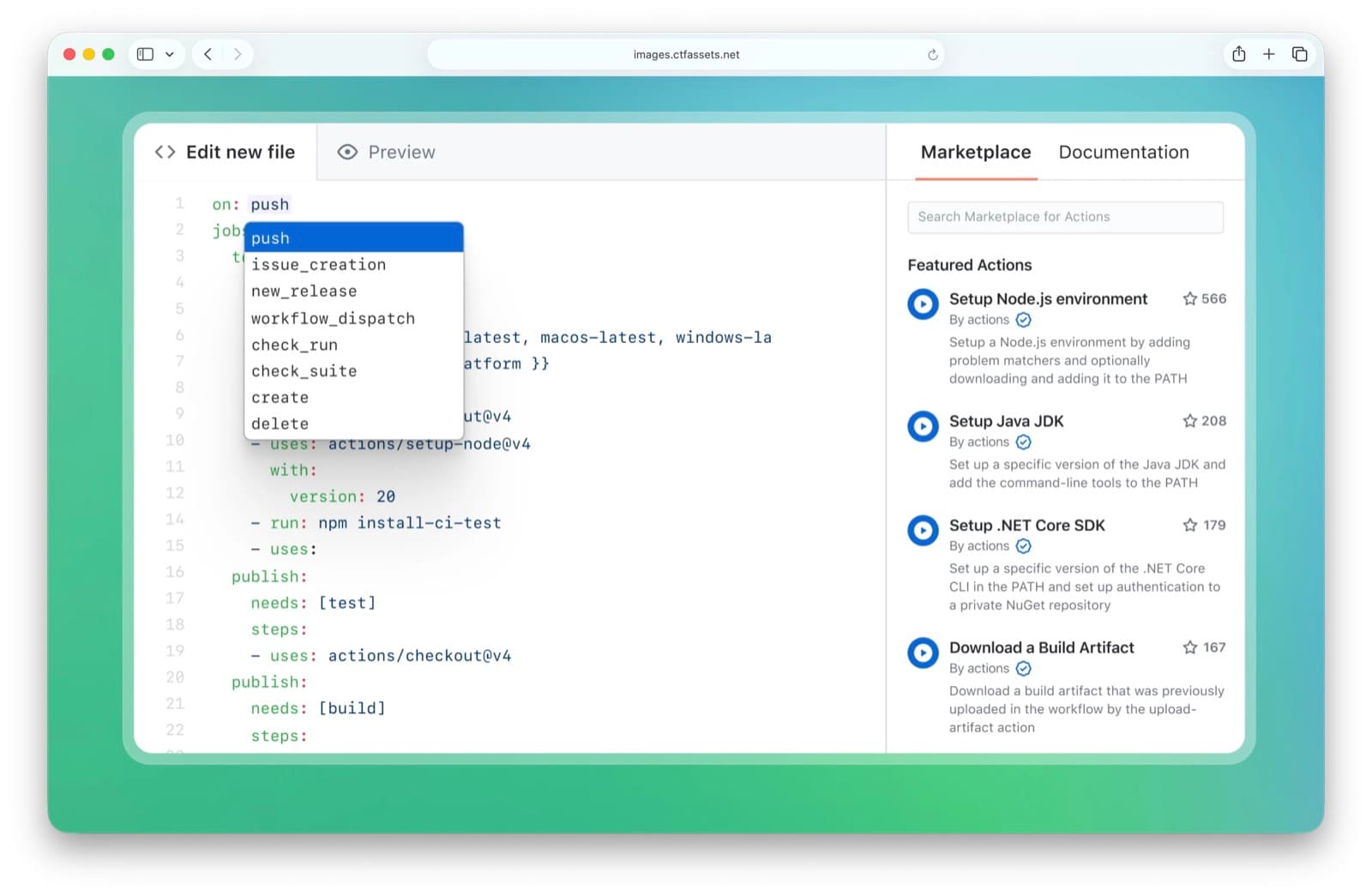 Preview of the GitHub Actions CI/CD pipelines